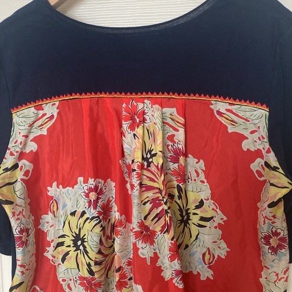 Johnny Was Silk Cotton Embroidered Short Sleeve Top Relaxed Fit Size S Blue - Picture 6 of 12